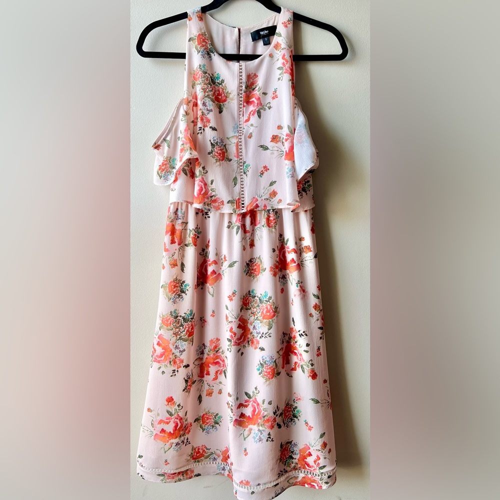 Women’s Mossimo Cold-Shoulder Midi Dress, Cream Floral, Size S, Never Worn